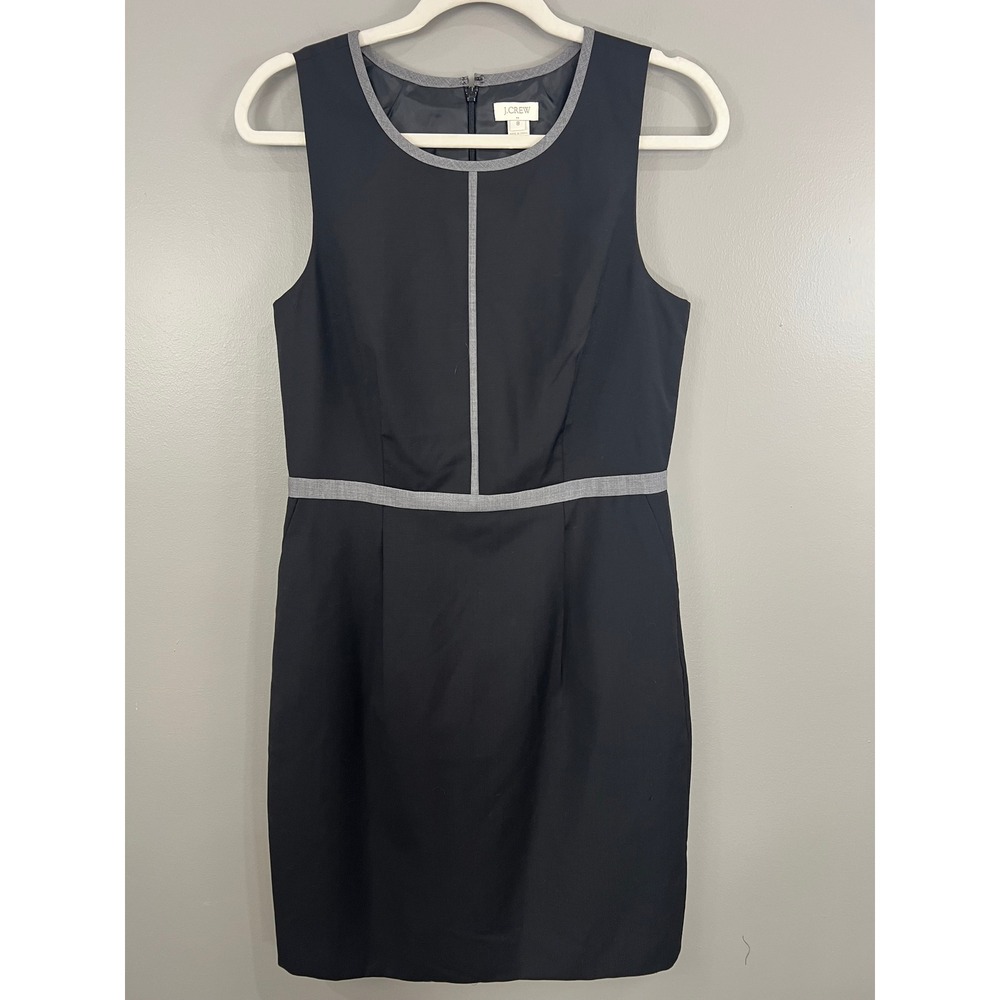 J.Crew Sheath Dress Women 8 Black New Wool Sleeveless Grey Trim C8172